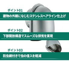 画像6: バクマ工業 U型フード付換気口 下部開放タイプ 水切り付 アミ付 ステンレス製 クリアー 100φ用 B-100UV-A (6)