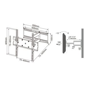 画像11: 【26〜60型対応】汎用テレビ壁掛け金具 下向左右角度調節シングルアーム - PLB-146M