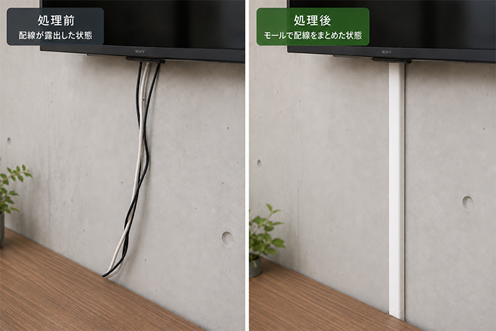 配線をモールで隠した施工例