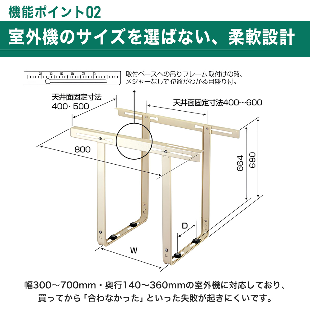 室外機のサイズを選ばない柔軟設計　B-TT3