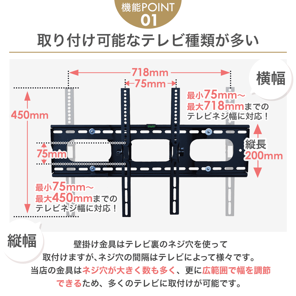 取付け可能テレビが多い