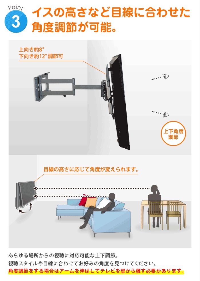 37 65型対応 汎用テレビ壁掛け金具 上下左右角度調節コーナーアーム Plb Ace 136m テレビ壁掛け金具専門店のエース オブ パーツ