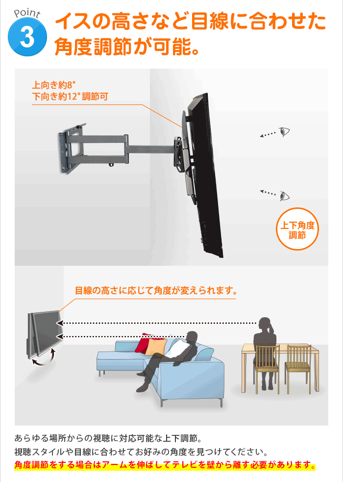 テレビ 壁掛け 金具 アーム 壁掛け金具 壁掛けテレビ テレビ金具 テレビ壁掛金具 送料無料 上下左右角度調節 ae444