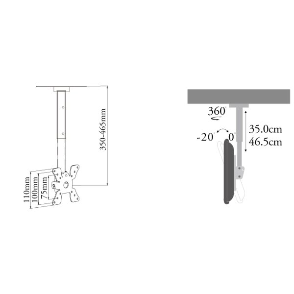 画像7: 【12〜32型対応】VESA規格対応テレビ天吊り金具 長さ調節付き  CPLB-28SB【VESA(横×縦)：75×75/100×100mm】 (7)