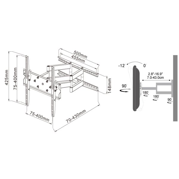 画像10: 【26〜65型対応】汎用テレビ壁掛け金具 下向左右角度調節ダブルアーム - PLB-147M (10)