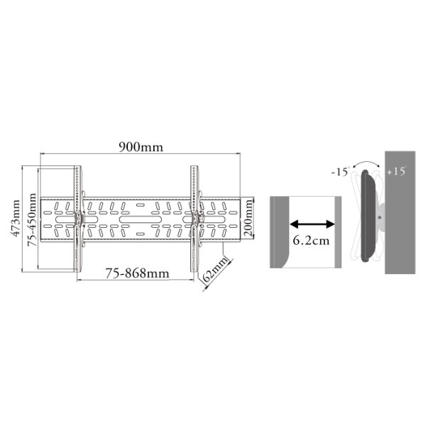 画像8: 【50〜80型対応】DIY向け汎用テレビ壁掛け金具 ブラック 上下角度調節 - PLB-228L (8)