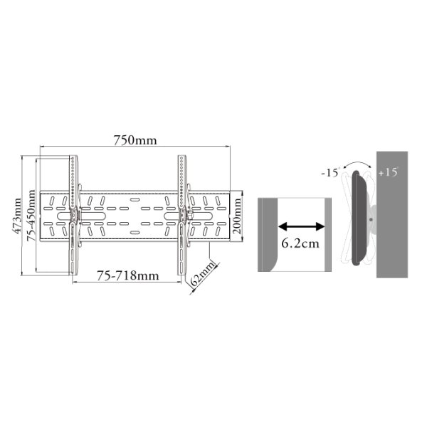 画像11: 【37〜65型対応】DIY向け汎用テレビ壁掛け金具 上下角度調節 - PLB-228M (11)